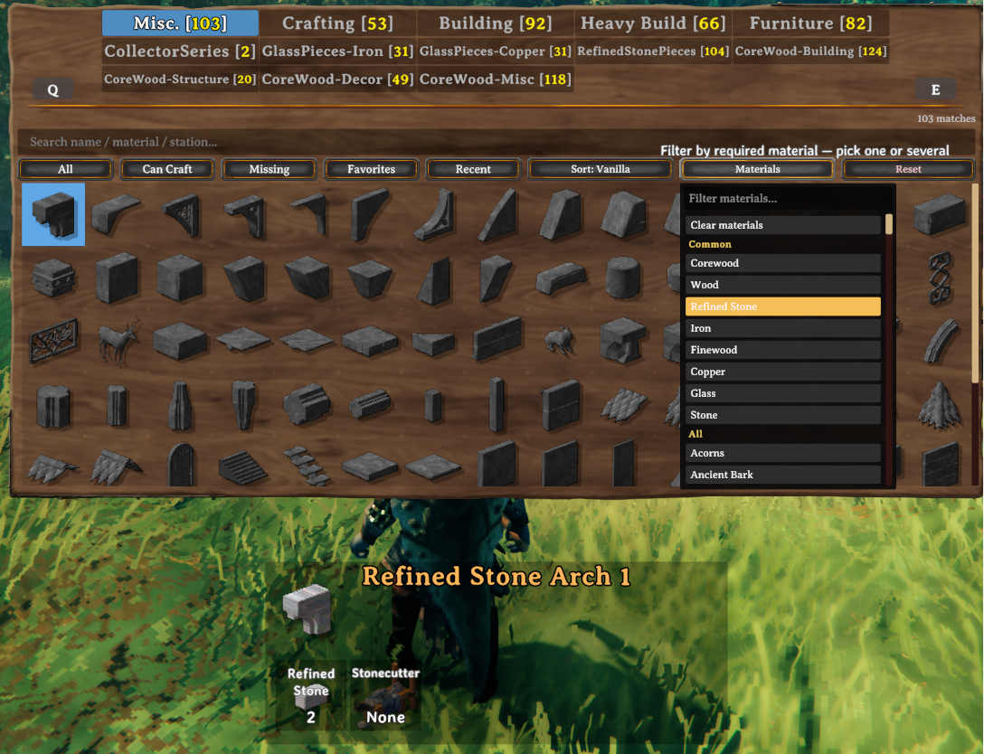 Materials dropdown